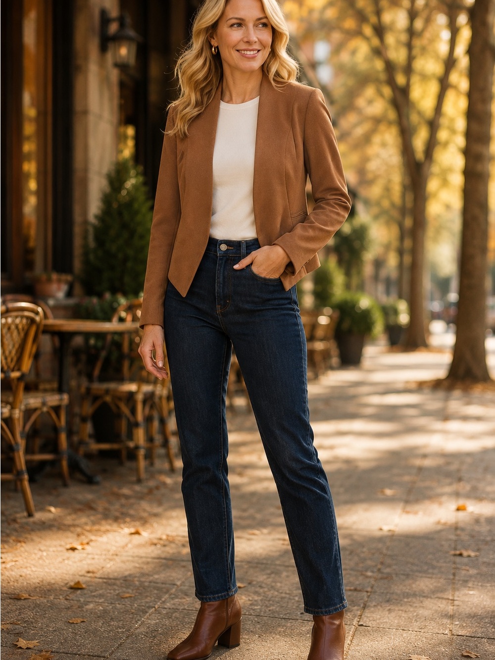 Premise Camel Brown Open-Front Blazer